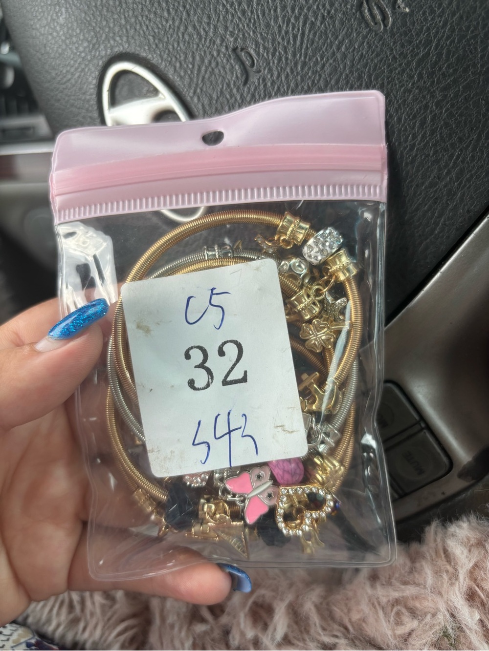 Gold Charm Bracelet Set with Pink Accents